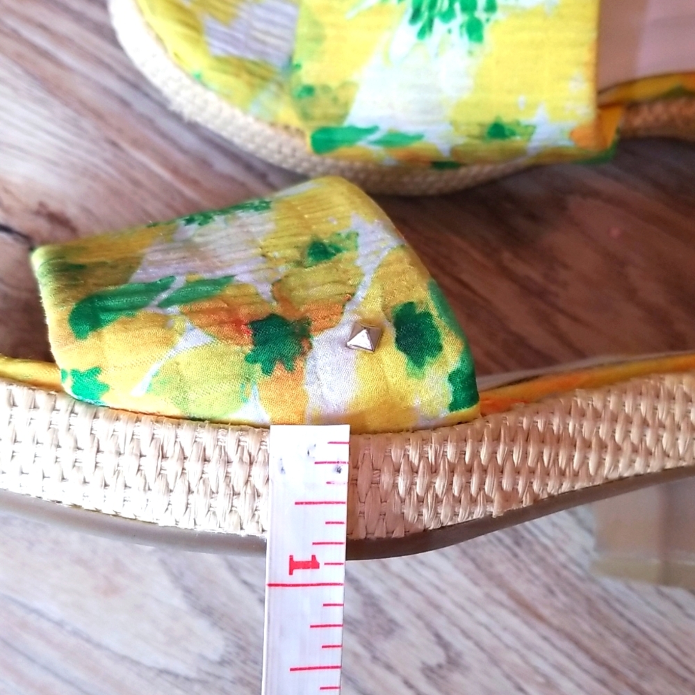Franco Sarto Yellow Green Floral Low Heel Mules Sandals - Picture 13 of 13